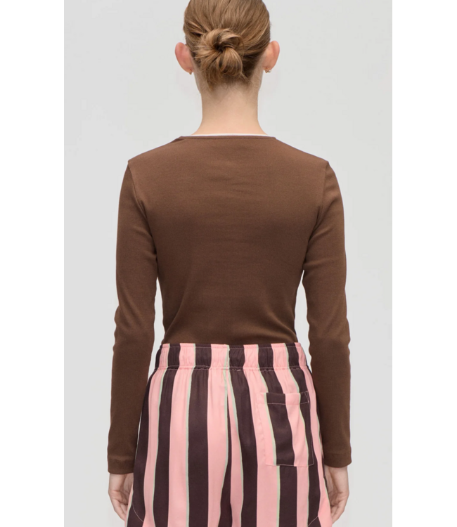 Stine Goya Long Sleeve Rib Top Chicory Coffee
