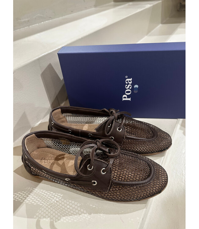 Posa Boat Loafer Mesh Leather Dark Brown