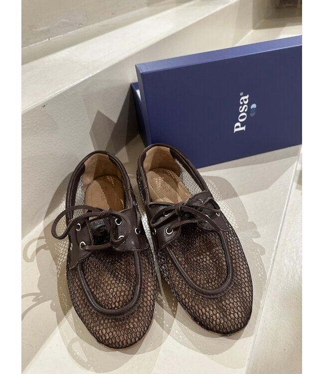 Posa Boat Loafer Mesh Leather Dark Brown
