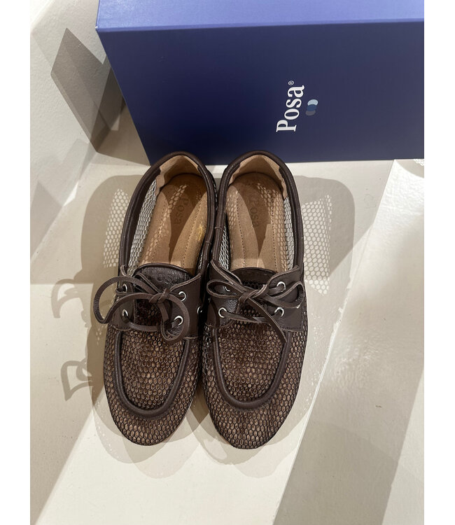 Posa Boat Loafer Mesh Leather Dark Brown
