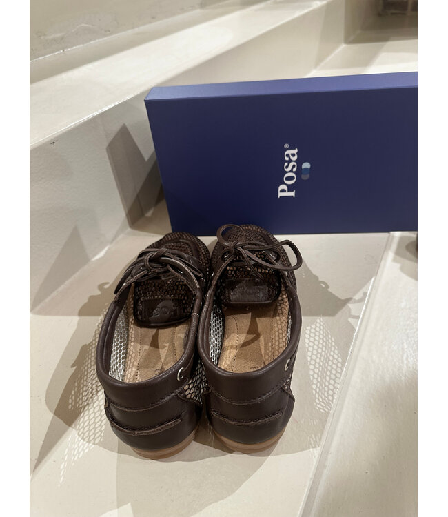 Posa Boat Loafer Mesh Leather Dark Brown