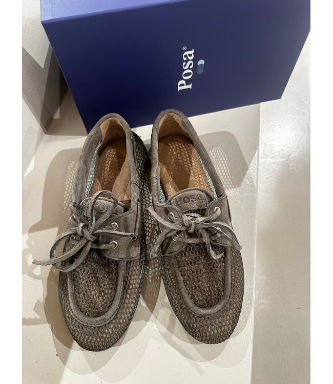 Posa Boat Loafer Mesh Suede Khaki