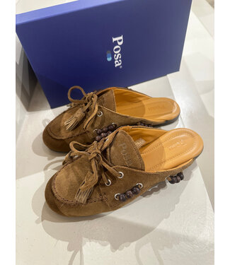 Posa Boat Loafer Mule Suede beads tabacco