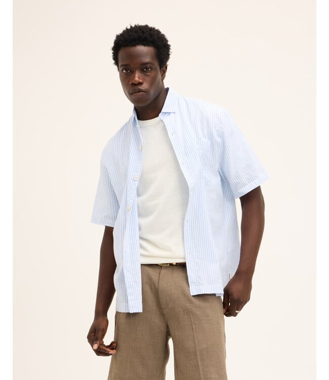The GoodPeople Santi short sleeve stripe shirt white blue