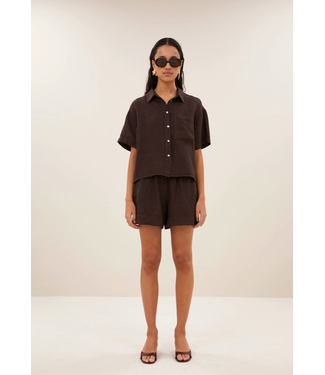 By Bar Mara Linen Blouse Espresso