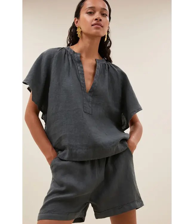 By Bar Vina Linen Blouse charcoal