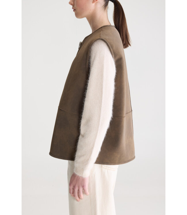 Bellerose Elinor Shearling Sleeveless Jacket Mocca