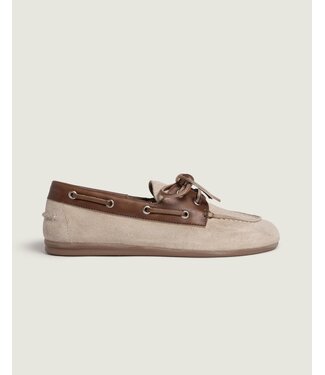 Posa Boat Loafer Suede Leather Brown Light Taupe