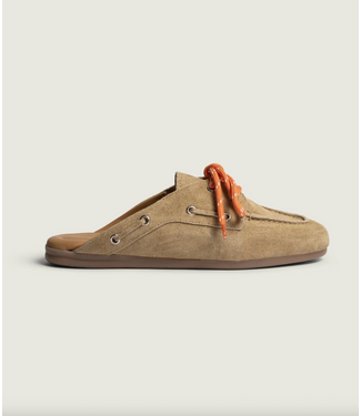 Posa boat loafer mule brushed suede Tan