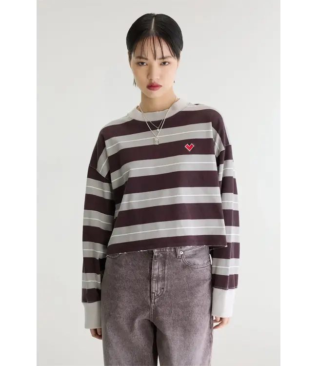 Bellerose franto longsleeve stripe A burgundy grey