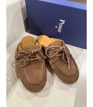 Posa boat loafer mule brushed suede light chocolate