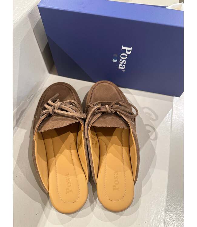 Posa boat loafer mule brushed suede light chocolate
