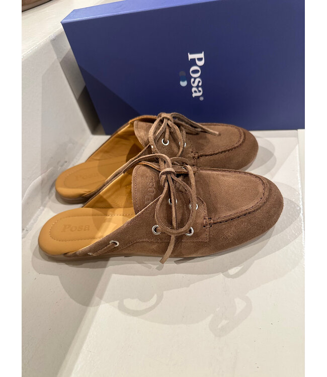 Posa boat loafer mule brushed suede light chocolate