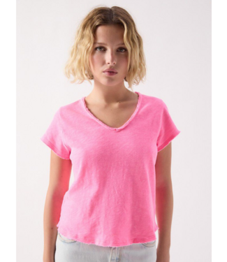 American Vintage Sonoma V-neck T-shirt Pink Acid Fluo
