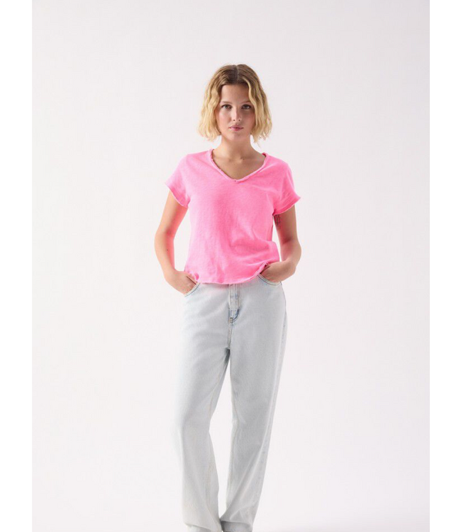 American Vintage Sonoma V-neck T-shirt Pink Acid Fluo