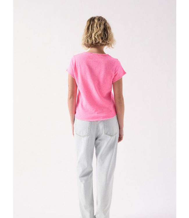 American Vintage Sonoma V-neck T-shirt Pink Acid Fluo