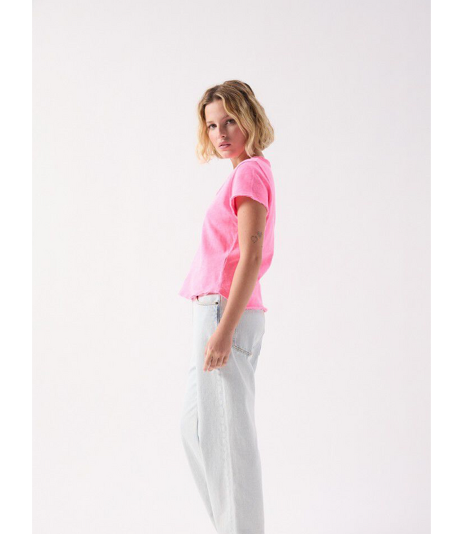 American Vintage Sonoma V-neck T-shirt Pink Acid Fluo