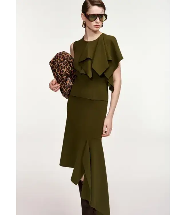 Essentiel Antwerp Know Knitted Top With Frill Dusty Green