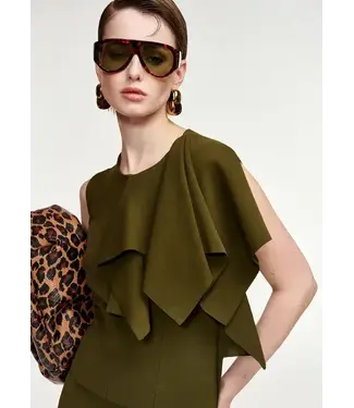 Essentiel Antwerp Know Knitted Top With Frill Dusty Green