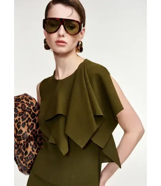 Essentiel Antwerp Know Knitted Top With Frill Dusty Green