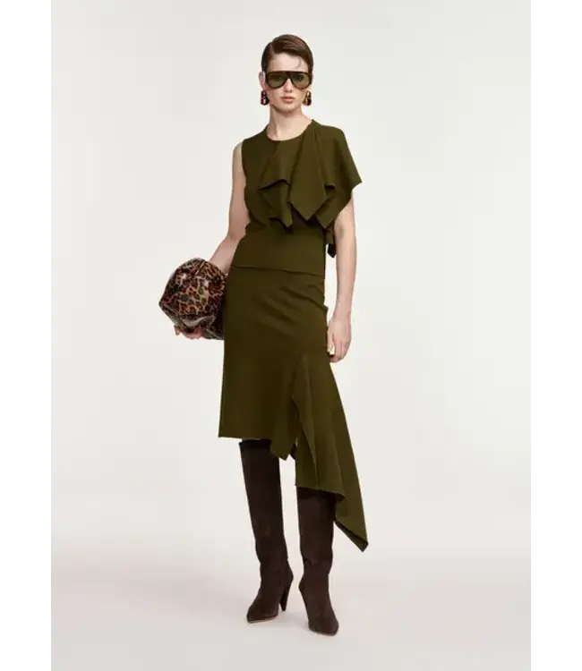 Essentiel Antwerp Know Knitted Top With Frill Dusty Green