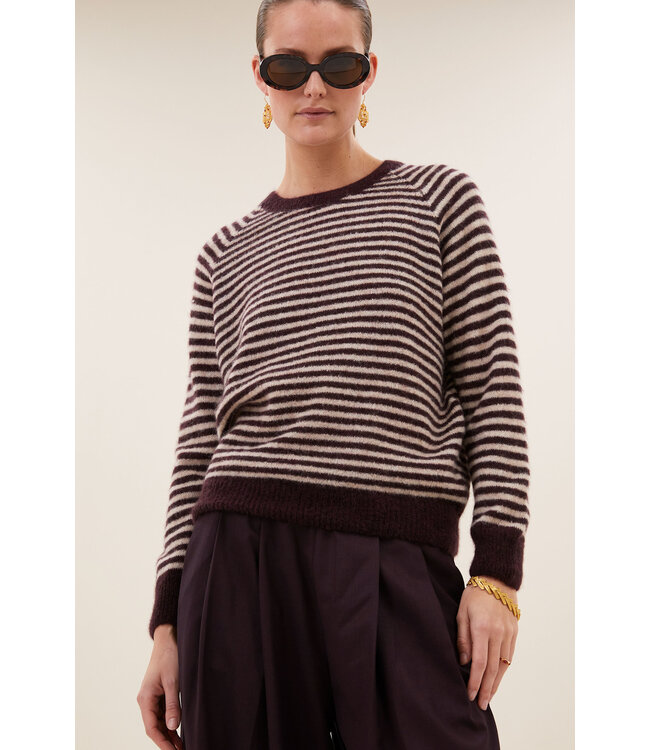 By Bar Sally Stripe Pullover Burgundy Crush