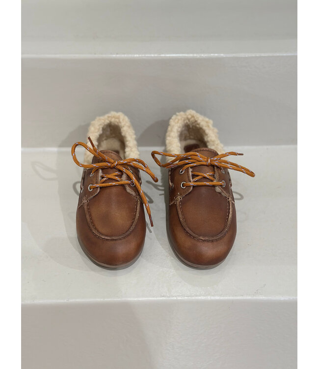 Posa boat loafer brushed fur leather brown