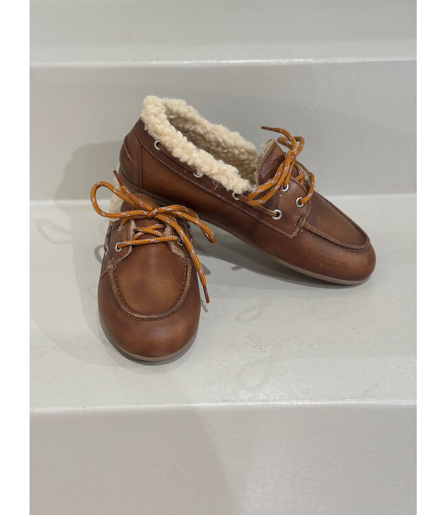 Posa boat loafer brushed fur leather brown