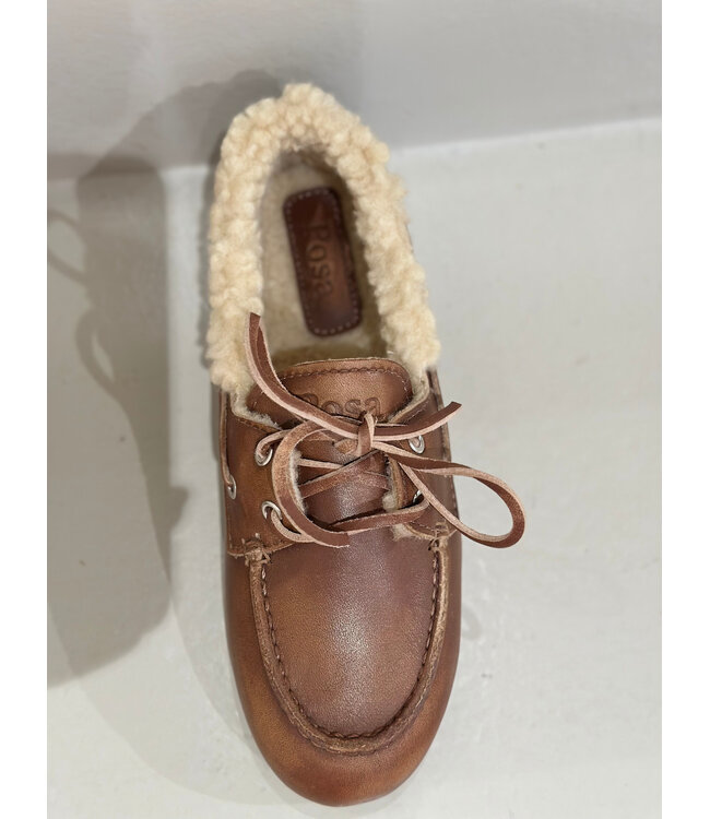 Posa boat loafer brushed fur leather brown