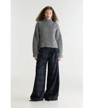Bellerose Jenoa Wide Wool Trousers dark navy check