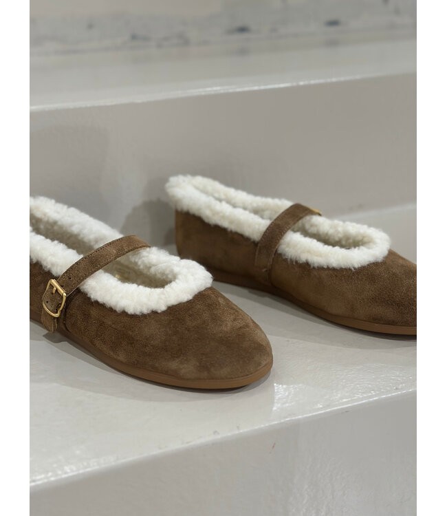 Posa moritz ballet flats suede fur tabacco