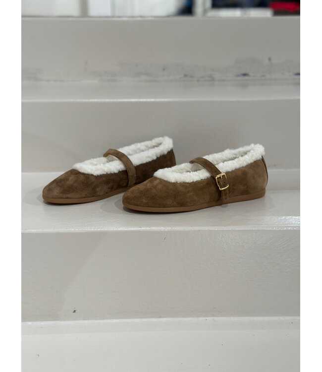 Posa moritz ballet flats suede fur tabacco
