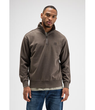Butcher of Blue Army sweat half zip chestnut brown