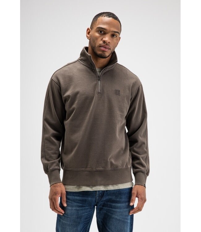 Butcher of Blue Army sweat half zip chestnut brown