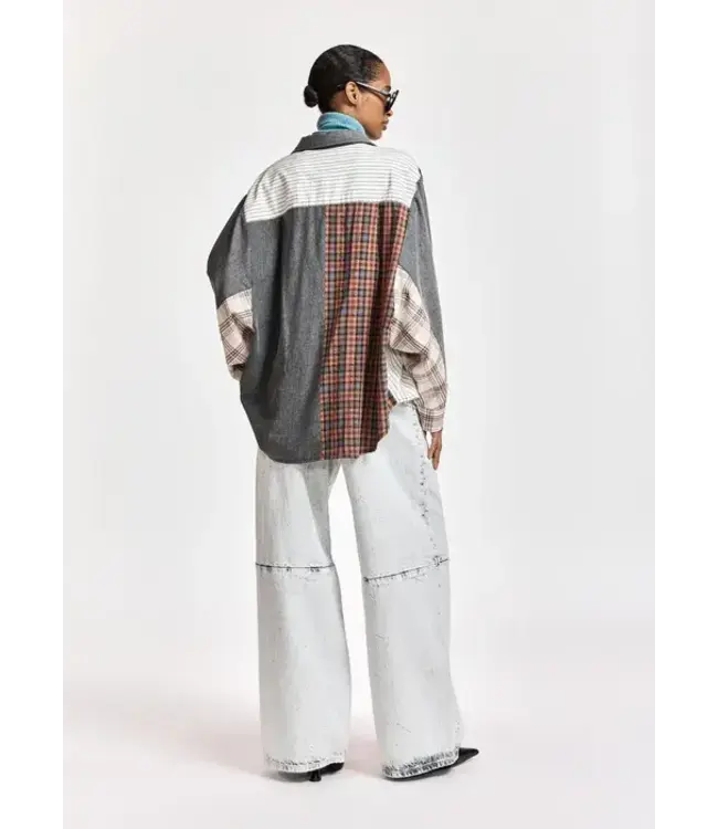 Essentiel Antwerp Kingsley grey patchwork shirt