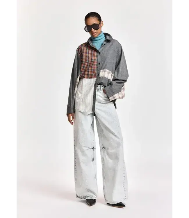 Essentiel Antwerp Kingsley grey patchwork shirt