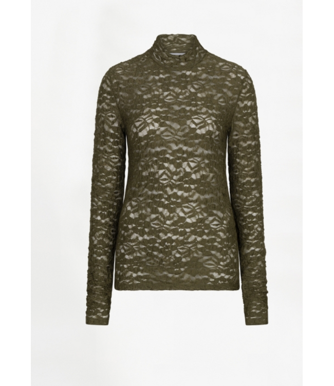Dante 6 Irony Lace Turtle Neck Top Moss Olive 3895