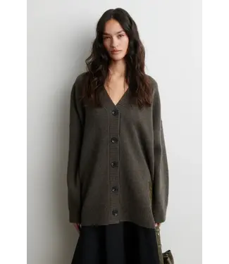 Second Female Alpha Knit Monogram Cardigan Black Olive
