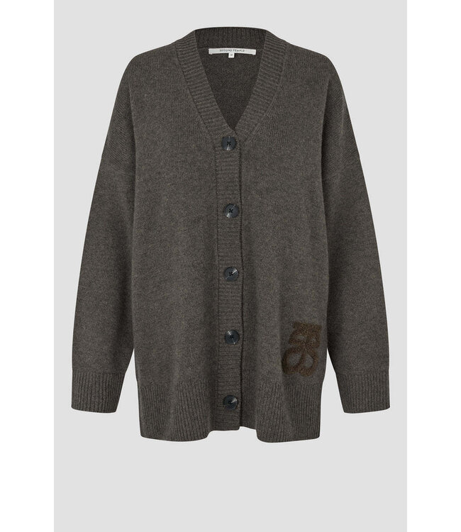 Second Female Alpha Knit Monogram Cardigan Black Olive