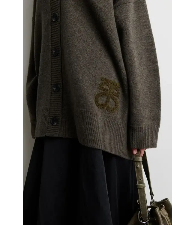 Second Female Alpha Knit Monogram Cardigan Black Olive