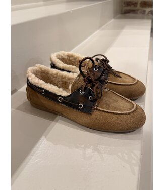 Posa Boat Loafer Brushed Fur Suede Leather Coffee Caramelo