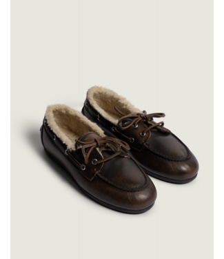 Posa Boat Loafer Brushed Fur Leather Coffee