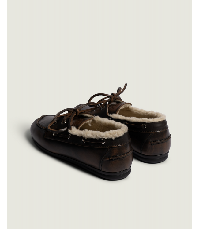 Posa Boat Loafer Brushed Fur Leather Coffee