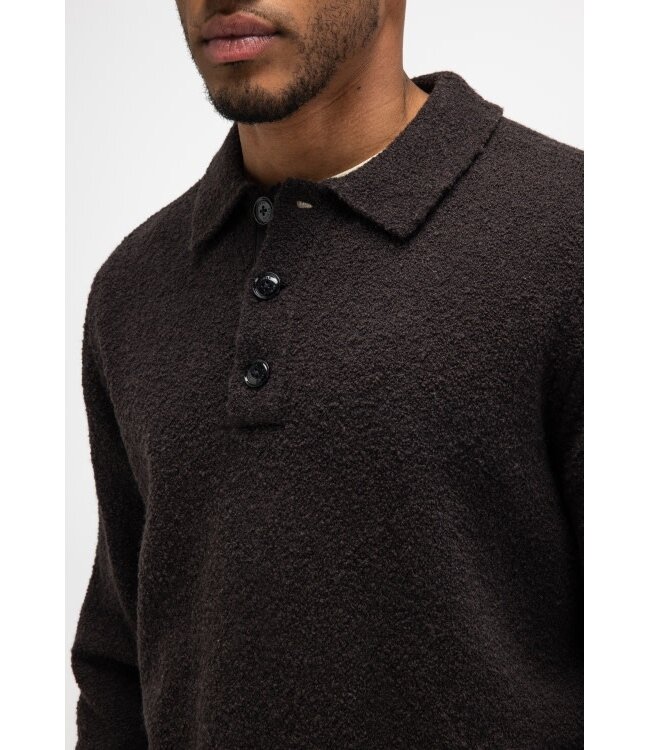 Butcher of Blue Nash boucle polo sweater topaz brown