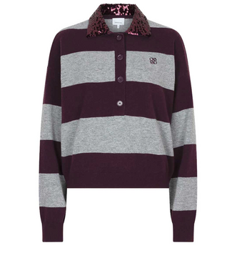 Dante 6 Brayden stripe polo sweater dark plum grey