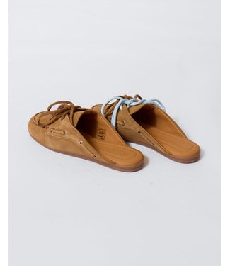 Posa boat loafer mule brushed suede camel