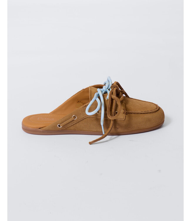 Posa boat loafer mule brushed suede camel