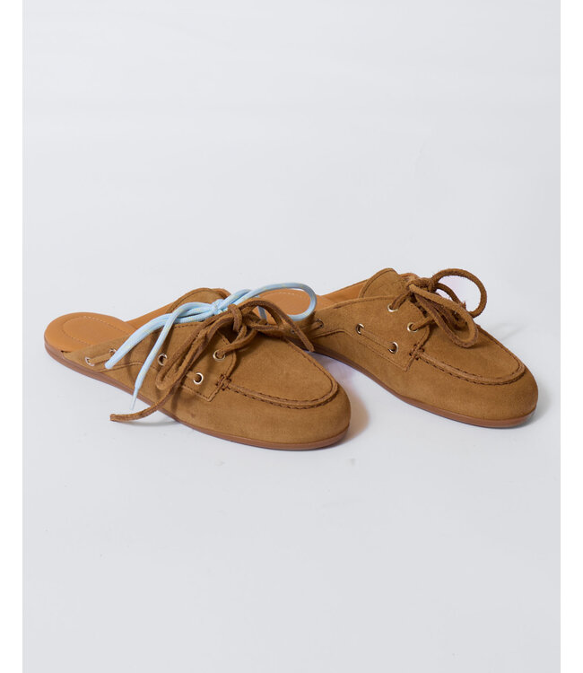 Posa boat loafer mule brushed suede camel