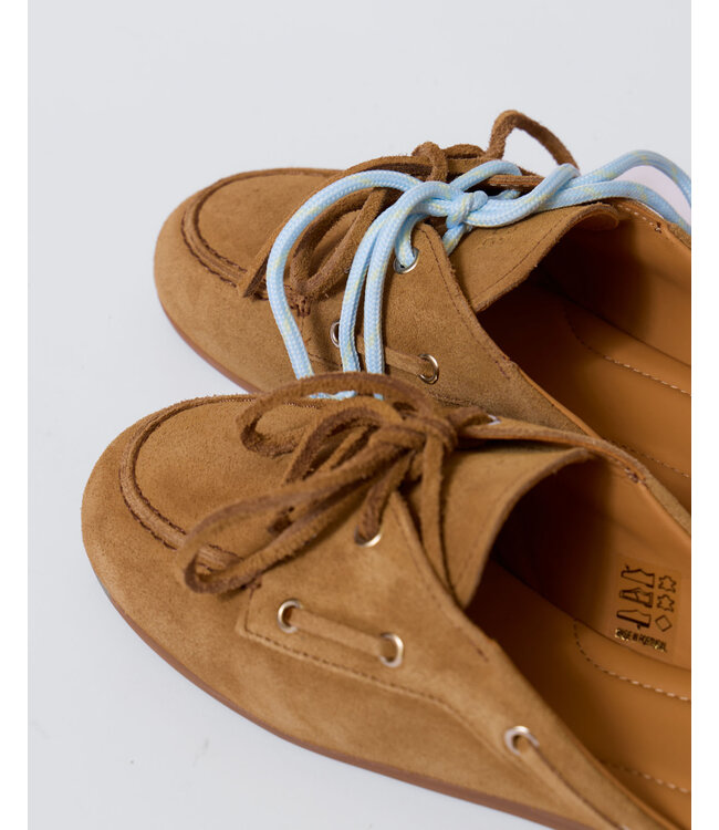 Posa boat loafer mule brushed suede camel