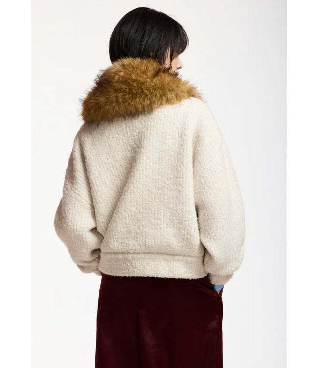 Essentiel Antwerp Kanada Knitted Jacket Faux Fur Off-White